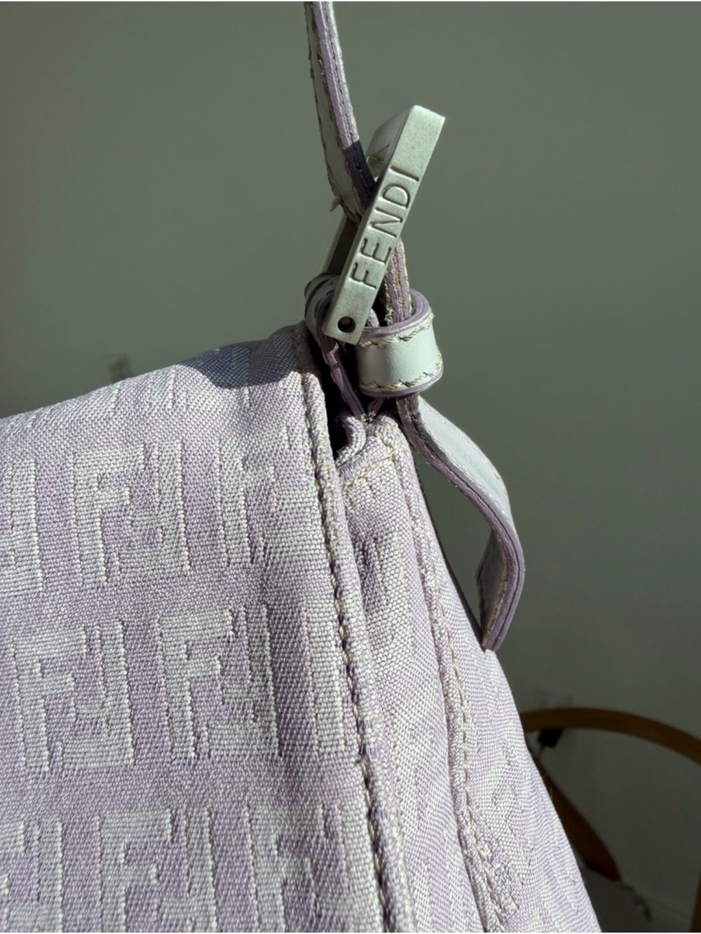 Vintage Fendi Mama Baguette RARE Lilac Zucca FF Shoulder Bag Authentic W/ COA - Picture 10 of 11